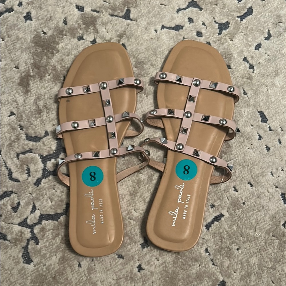 Mila Paoli Beige Studded Sandals